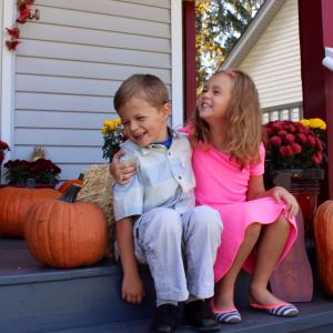 Kids on Fall porch Kids on Fall porch