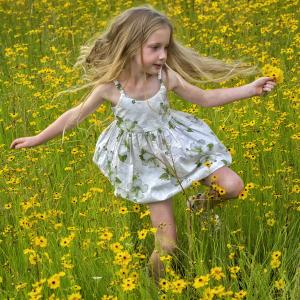 Running through the coreopsis flowers. Running through the coreopsis flowers.