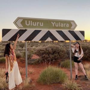 Uluru on the left, Yulara on the right Uluru on the left, Yulara on the right