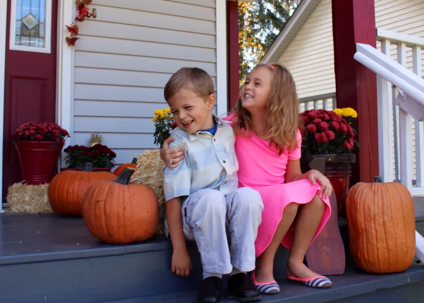 Kids on Fall porch Kids on Fall porch