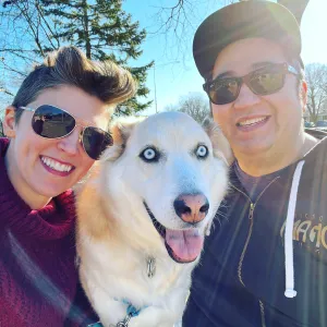 49 degrees in Chicago with our dog Kodak!
