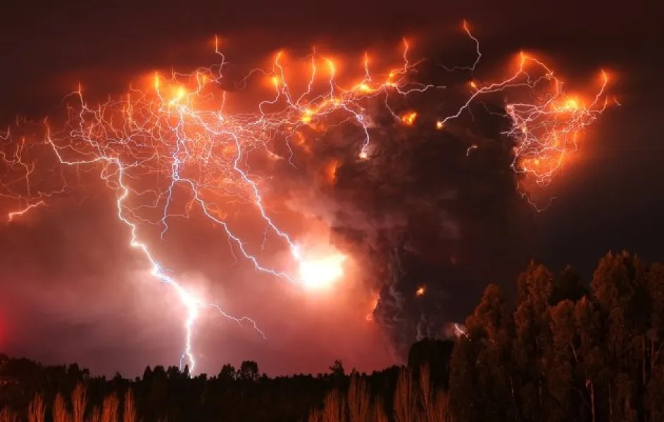 lighting over a volcano