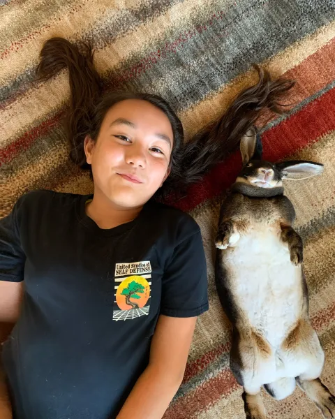 A girl and her rabbit