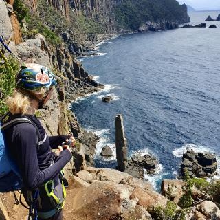 Climbing ‘the Moai’ at the Tasman Peninsula